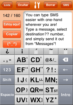 1Hand SMS Spanish Keyboard ScreenShot