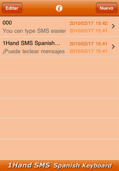 1Hand SMS Spanish Keyboard ScreenShot 2